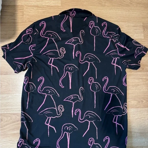 CHUBBIES The Pretty Pallet Performance Flamingo Print Golf Polo Size Large VGUC - Picture 3 of 5